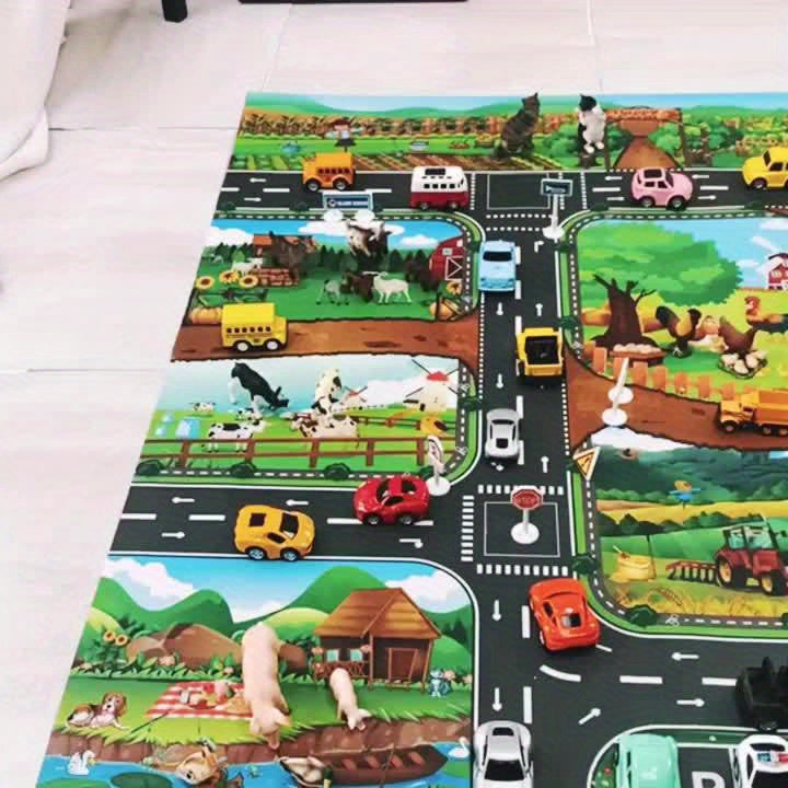 Tapis d'éveil enfant 100×130 cm circuit campagne antidérapant jeu véhicules figurines imagination motricité | Koossa
