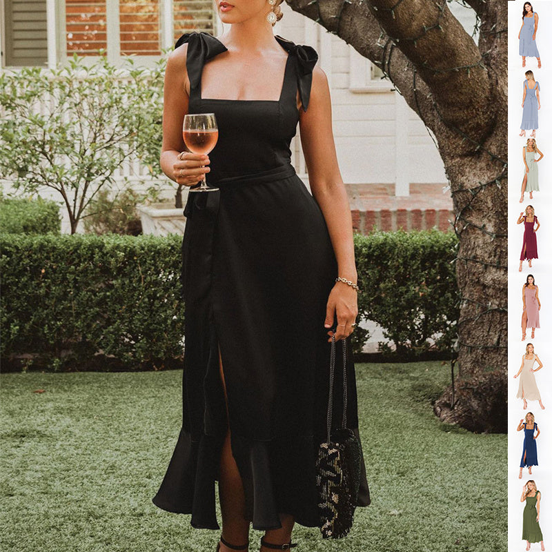 Women's Strapless Bodycon Midi Dress with Lace-Up Detail and Front Slit — Elegant Evening Dress for Cocktail Parties & Special Occasions | Koossa