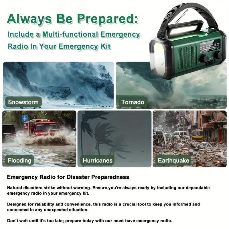 Emergency Weather Radio with Solar Hand Crank, 10000mAh Power Bank, LED Flashlight, AM FM NOAA, SOS Alarm, Compass for Camping | Lonoma