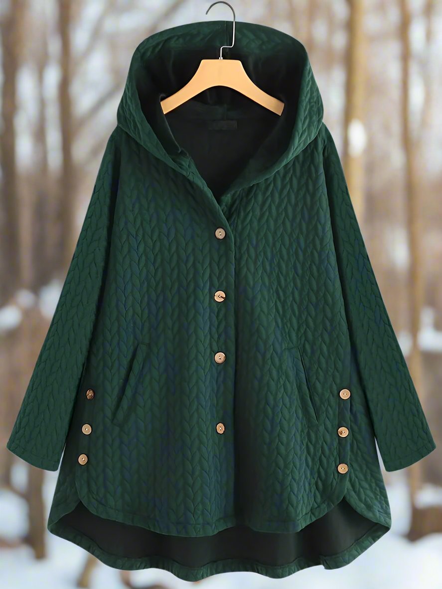 Women's Quilted Hooded Jacket with Wooden Buttons — Elegant Casual Coat for Autumn & Winter Outings | Koossa