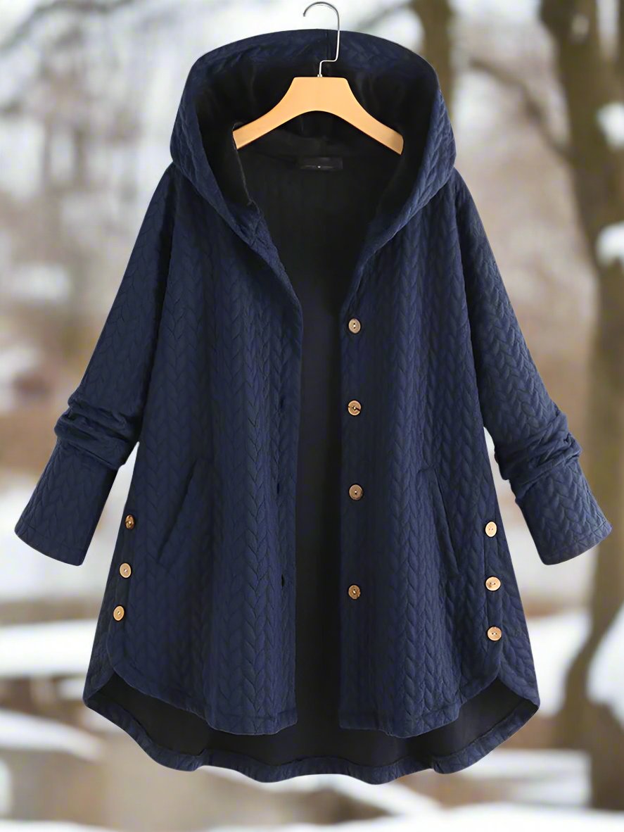 Women's Quilted Hooded Jacket with Wooden Buttons — Elegant Casual Coat for Autumn & Winter Outings | Koossa