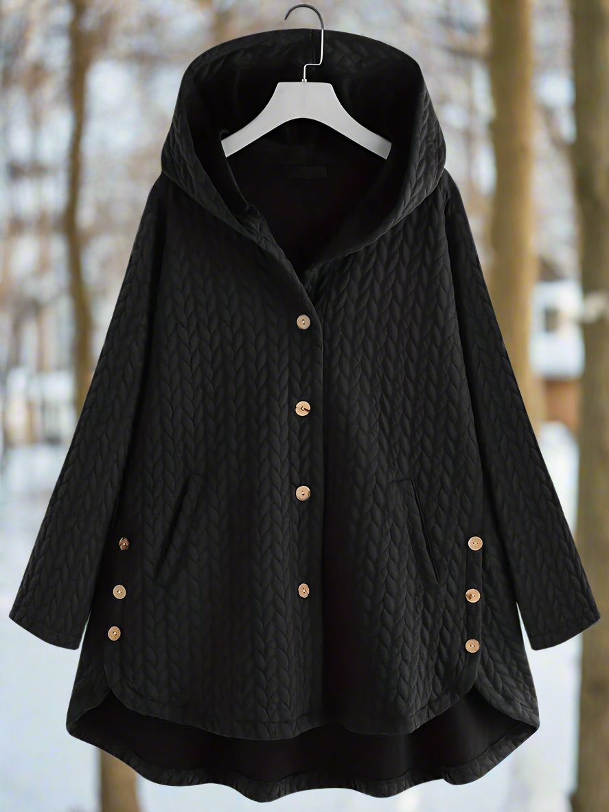 Women's Quilted Hooded Jacket with Wooden Buttons — Elegant Casual Coat for Autumn & Winter Outings | Koossa