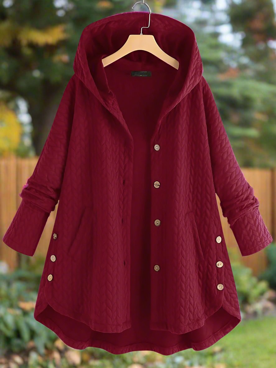 Women's Quilted Hooded Jacket with Wooden Buttons — Elegant Casual Coat for Autumn & Winter Outings | Koossa