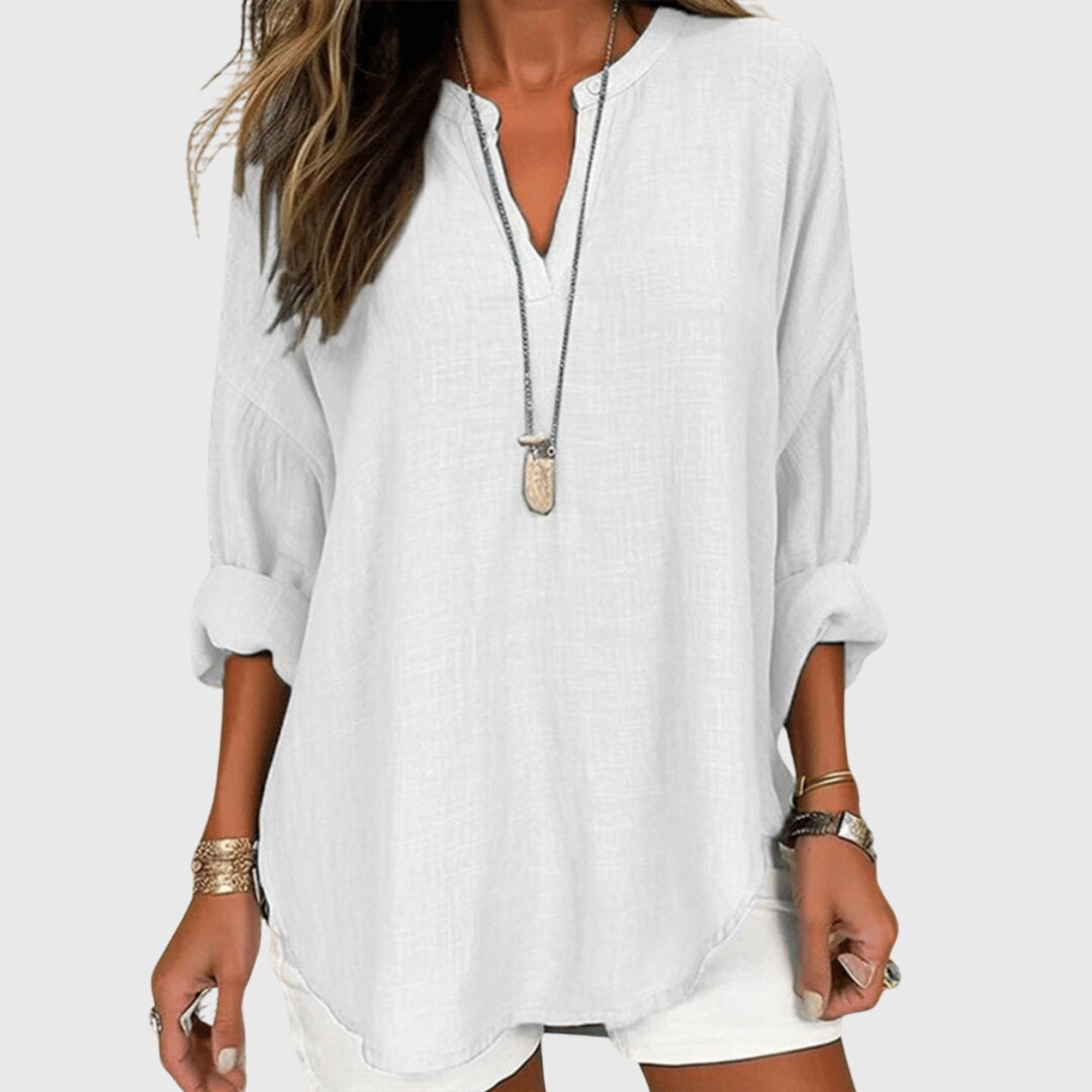 Women's Relaxed Long Sleeve Top in Soft Drape Fabric for Effortless Everyday Elegance | Koossa