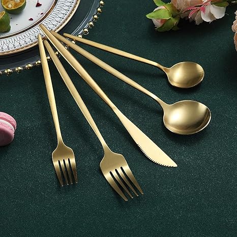 Flatware Set 18/10 Stainless Steel with Titanium Coating 20-Piece to 80-Piece Modern Dining Cutlery for 4 to 16 People | Lonoma