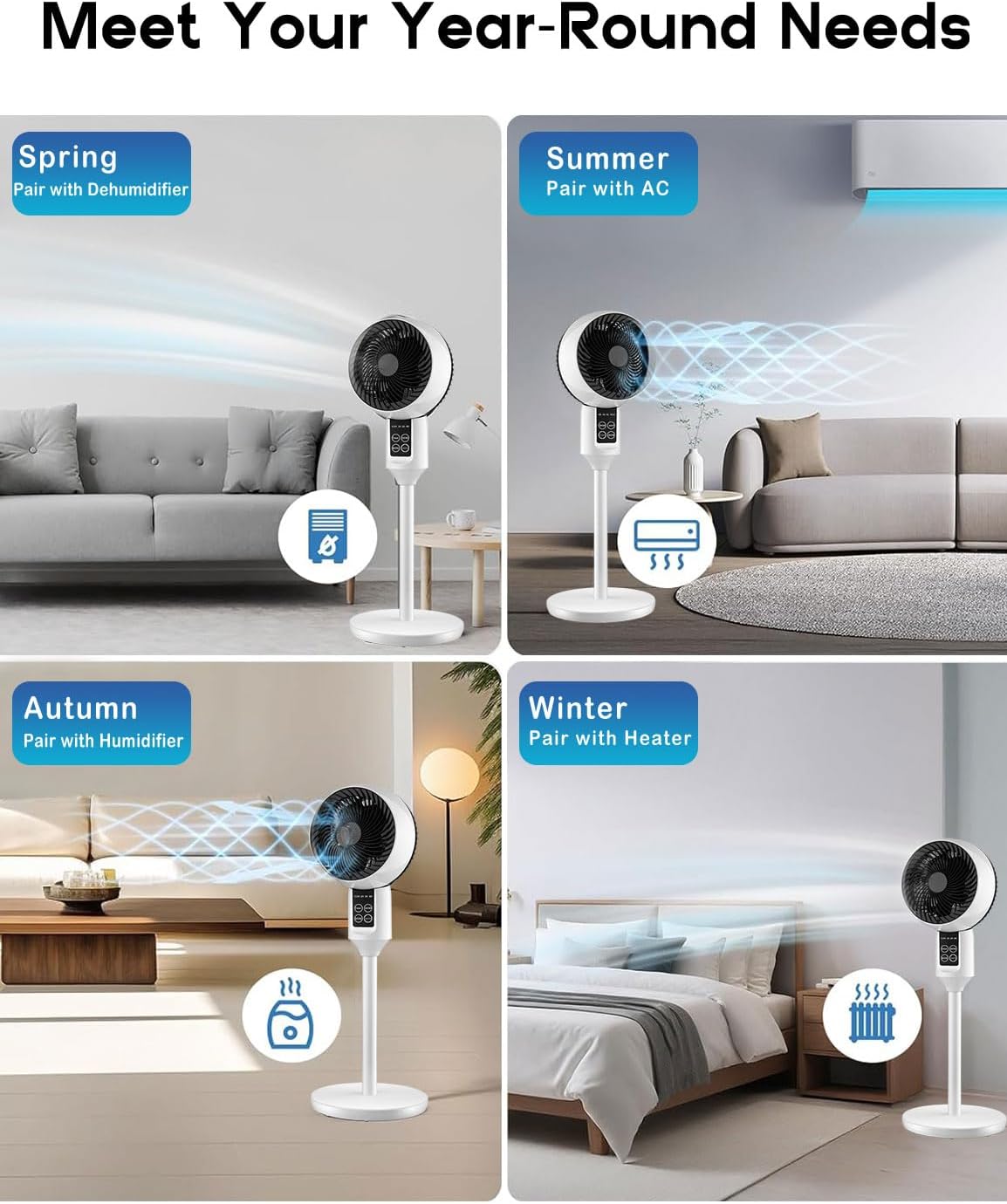 Ventilateur sur pied silencieux oscillation 3D télécommande hauteur réglable 3 vitesses timer climatisation | Koossa
