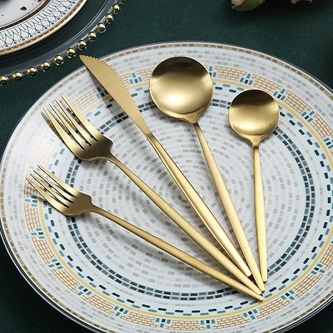 Titanium-Coated 18/10 Stainless Steel Flatware Set, Matte Silverware Service for 4 to 16, Dishwasher-Safe Forks, Knives & Spoons | Lonoma