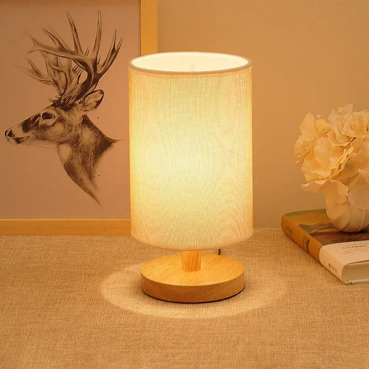 Bamboo & Linen Table Lamp, Dimmable LED Touch Bedside Lamp, 3 Color Temperatures, USB Powered Nightstand Desk Light, Scandinavian | Lonoma