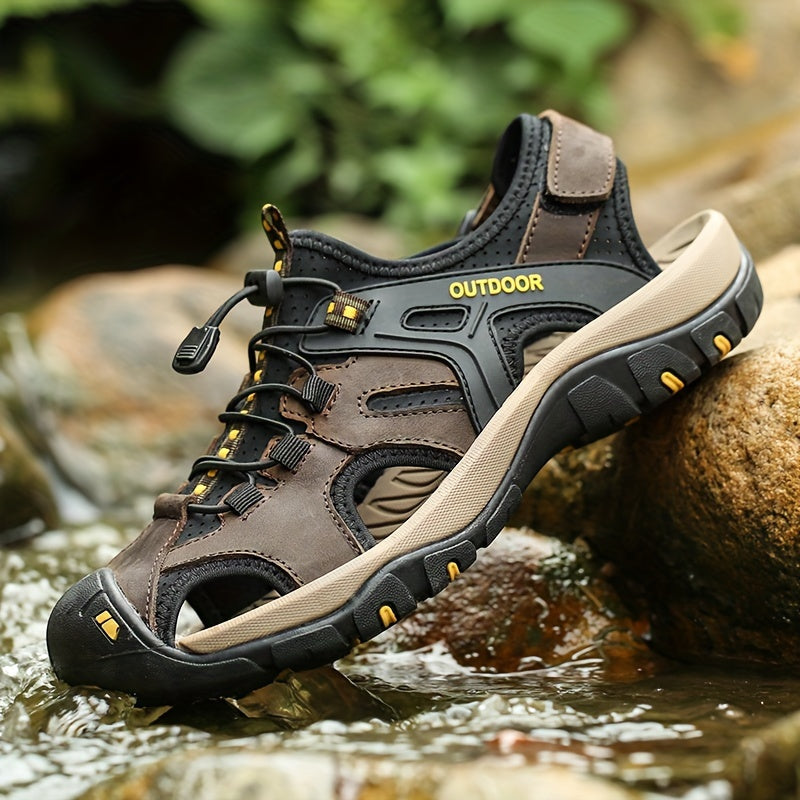 Men's Leather Fisherman Sandals, Closed Toe Breathable Summer Sandals for Walking, Hiking, Beach & Casual Outdoor Wear | Lonoma