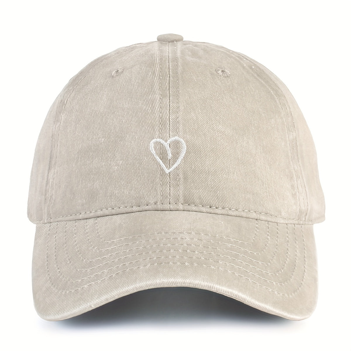Women's Adjustable Baseball Cap, Washed Cotton Hat with Embroidered Heart, Breathable Summer Sun Hat for Casual Outdoor Wear | Lonoma