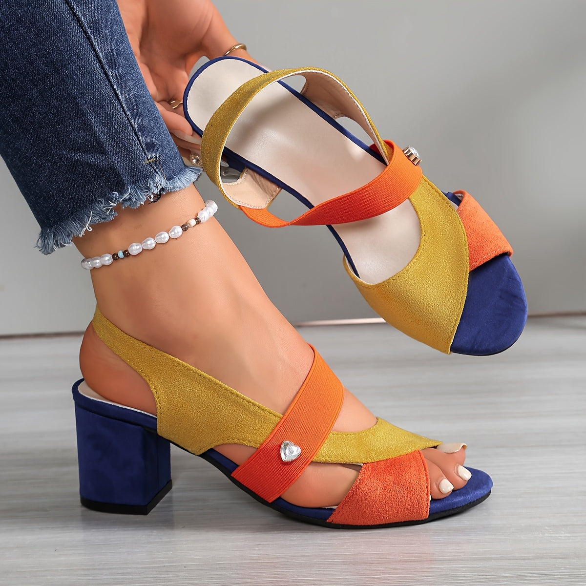 Women's Cushioned Block Heel Court Shoes in Black, Sky Blue & Tangerine – Supportive Orthopedic Footbed for All-Day Comfort | Koossa