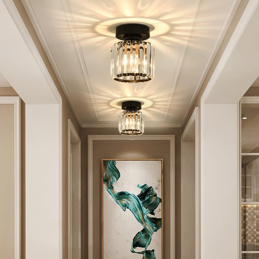 Plafonnier Cristal Élégant E27 Montage Apparent Moderne Noir Or Argenté pour Entrée Salon Chambre Bureau | Koossa