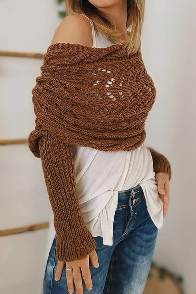 Women's Off-Shoulder Knit Shrug — Open-Weave Layering Wrap for Autumn & Winter Casual Elegance | Koossa