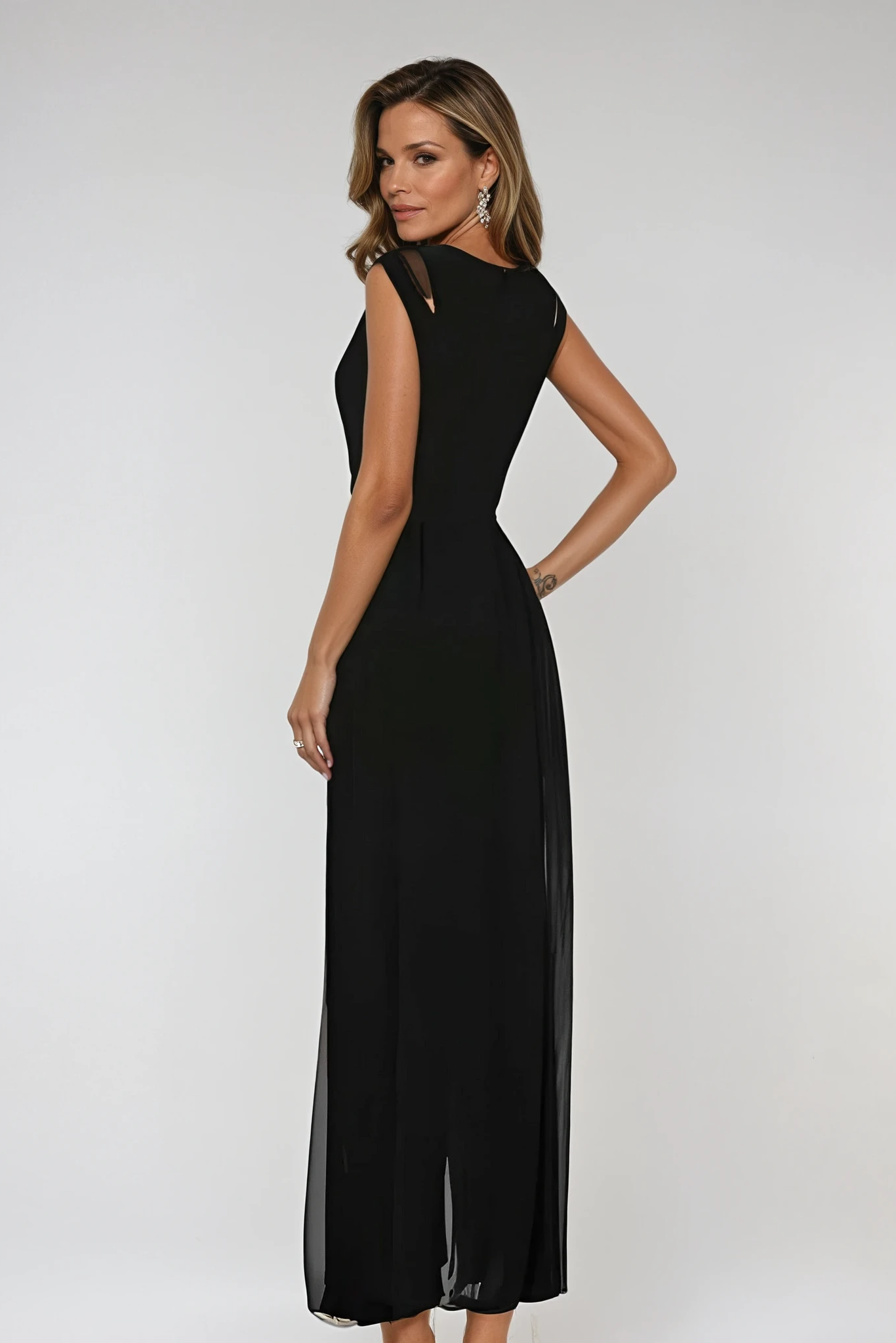 Sleeveless Maxi Evening Gown with Pleated Skirt in Black, Red, Royal Blue and White – Elegant Floor-Length Formal Dress for Galas and Special Occasions | Koossa