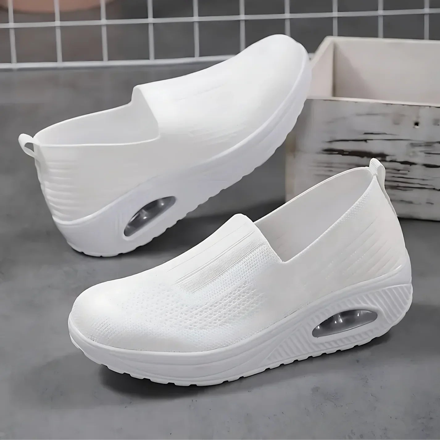 Women's Slip-On Wedge Trainers with Stretch Mesh Upper — Comfortable Everyday Trainers for Active Casual Wear | Koossa