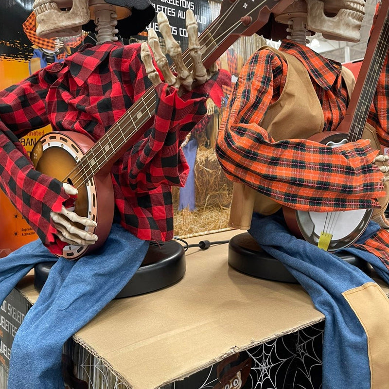Motion-Activated Musical Skeleton Pair with Banjos – Animated Halloween Decoration for Parties & Haunted Houses | Lonoma