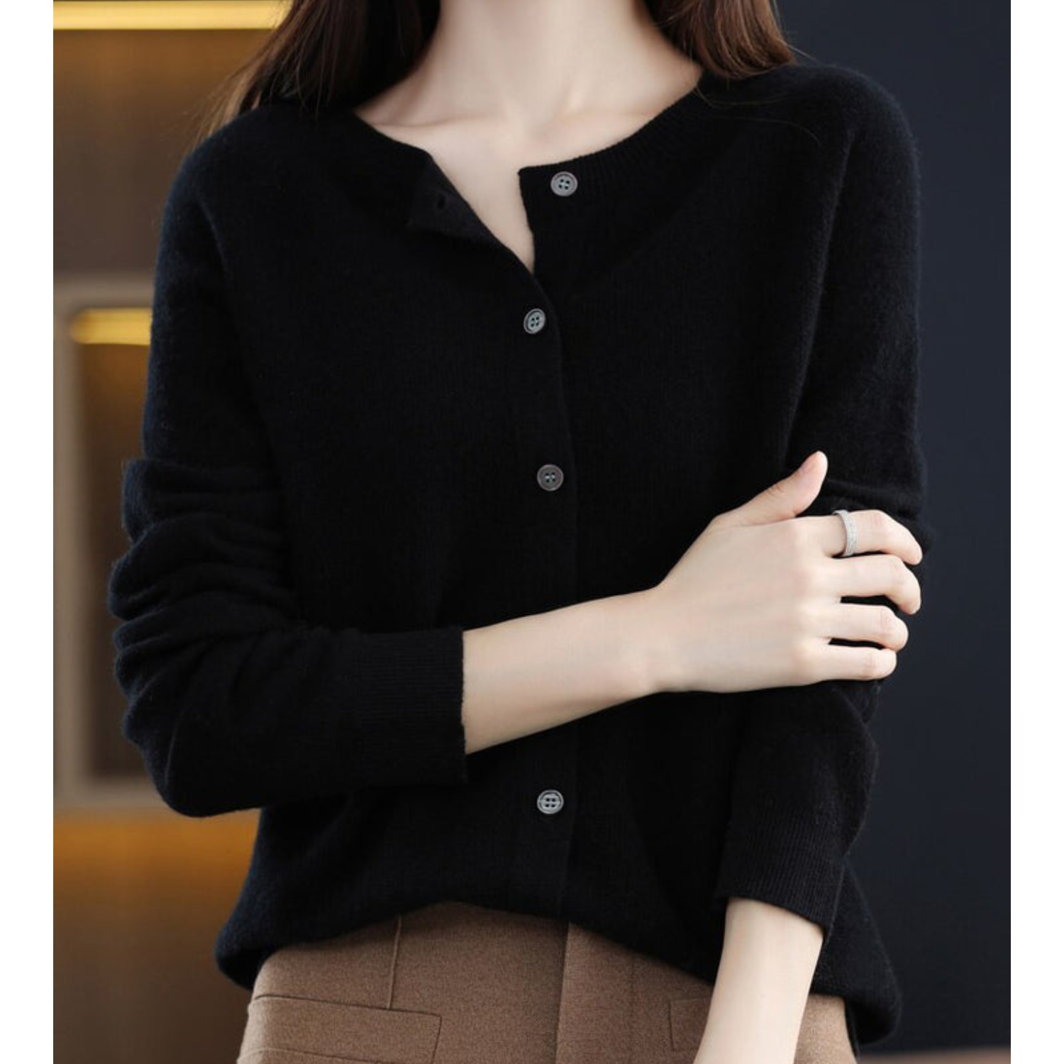 Women's Round Neck Cardigan — Classic Button-Front Knitwear for Layering & Everyday Elegance | Koossa