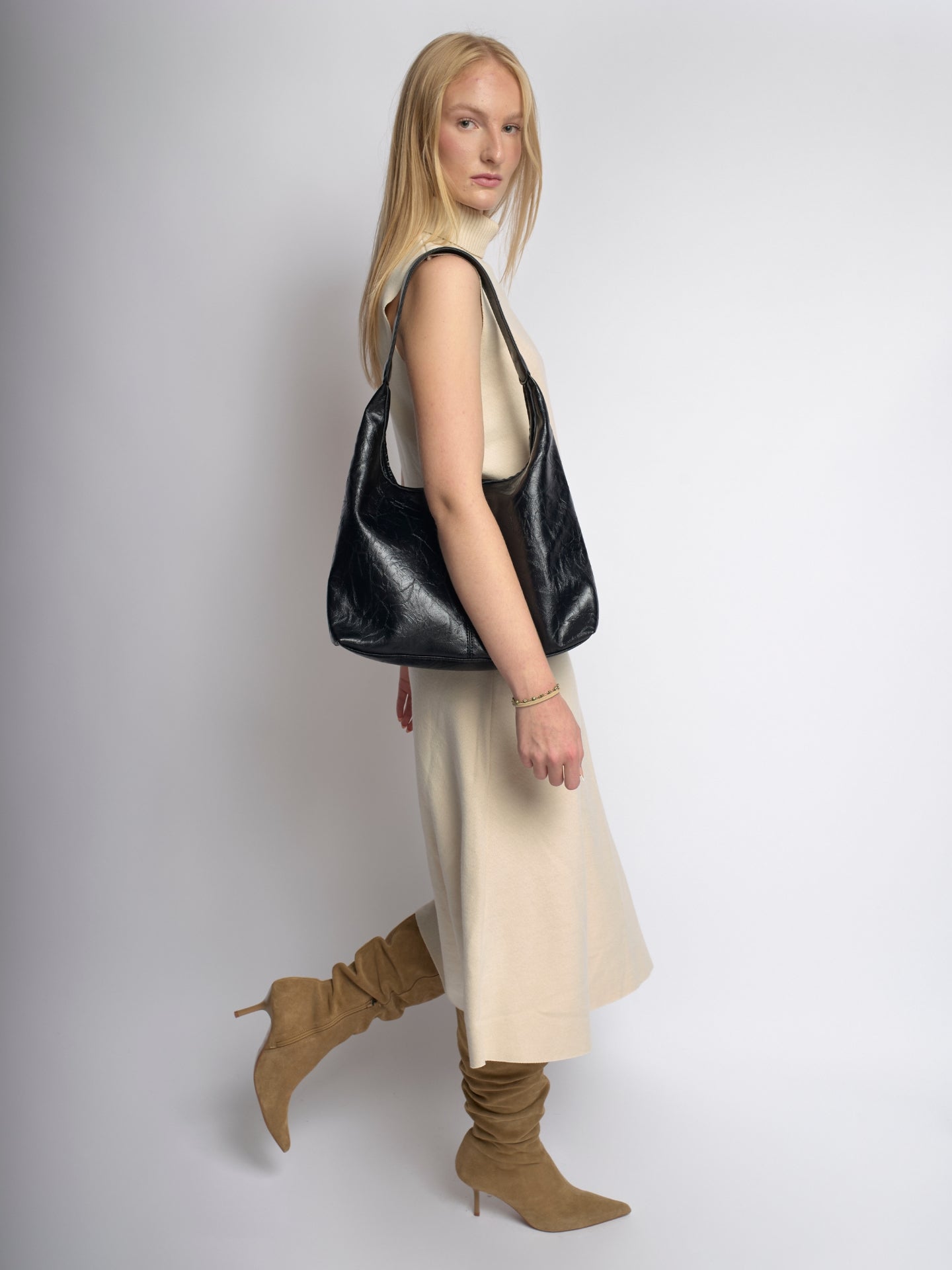 Soft Leather-Effect Tote Bag in Black with Matching Pouch | Spacious Everyday Shoulder Bag with Compartments | Koossa