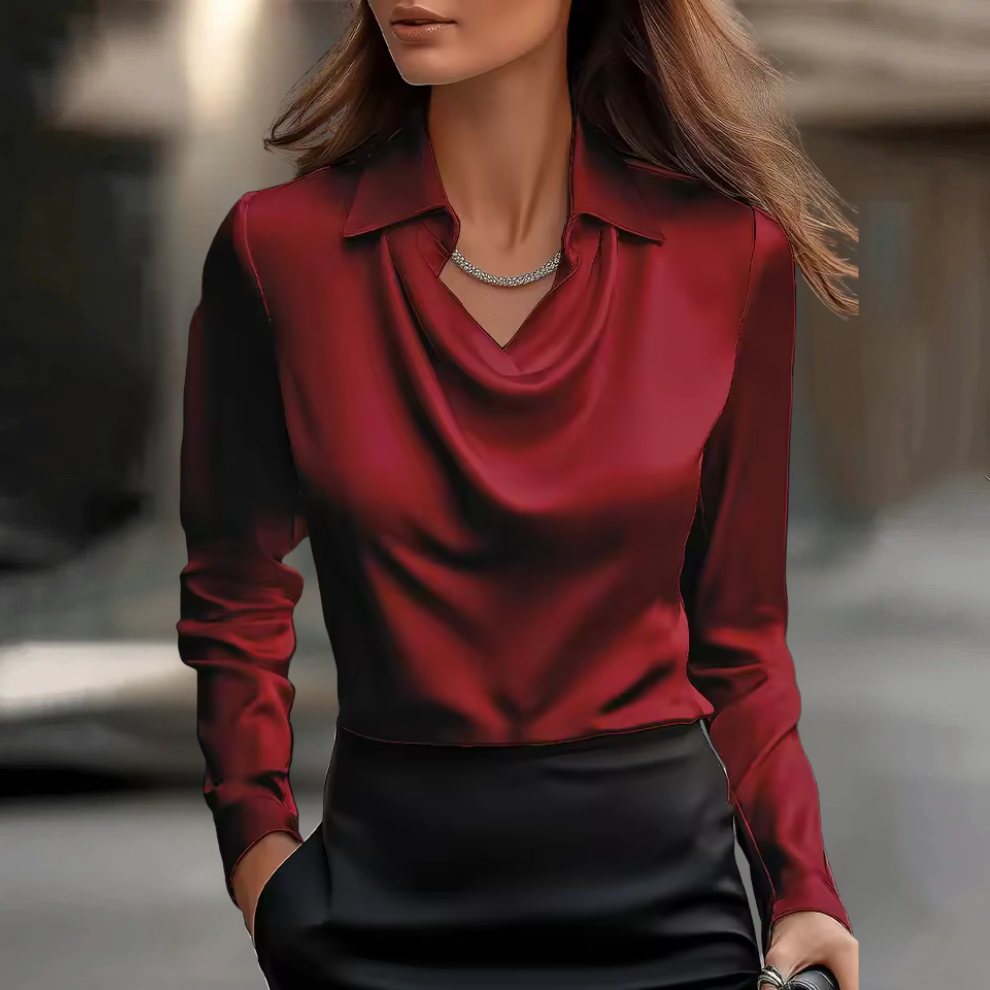Women's Flowing Satin Blouse with Soft Drape Neckline – Elegant Lightweight Top for Work, Evening Occasions and Effortless Sophistication | Koossa