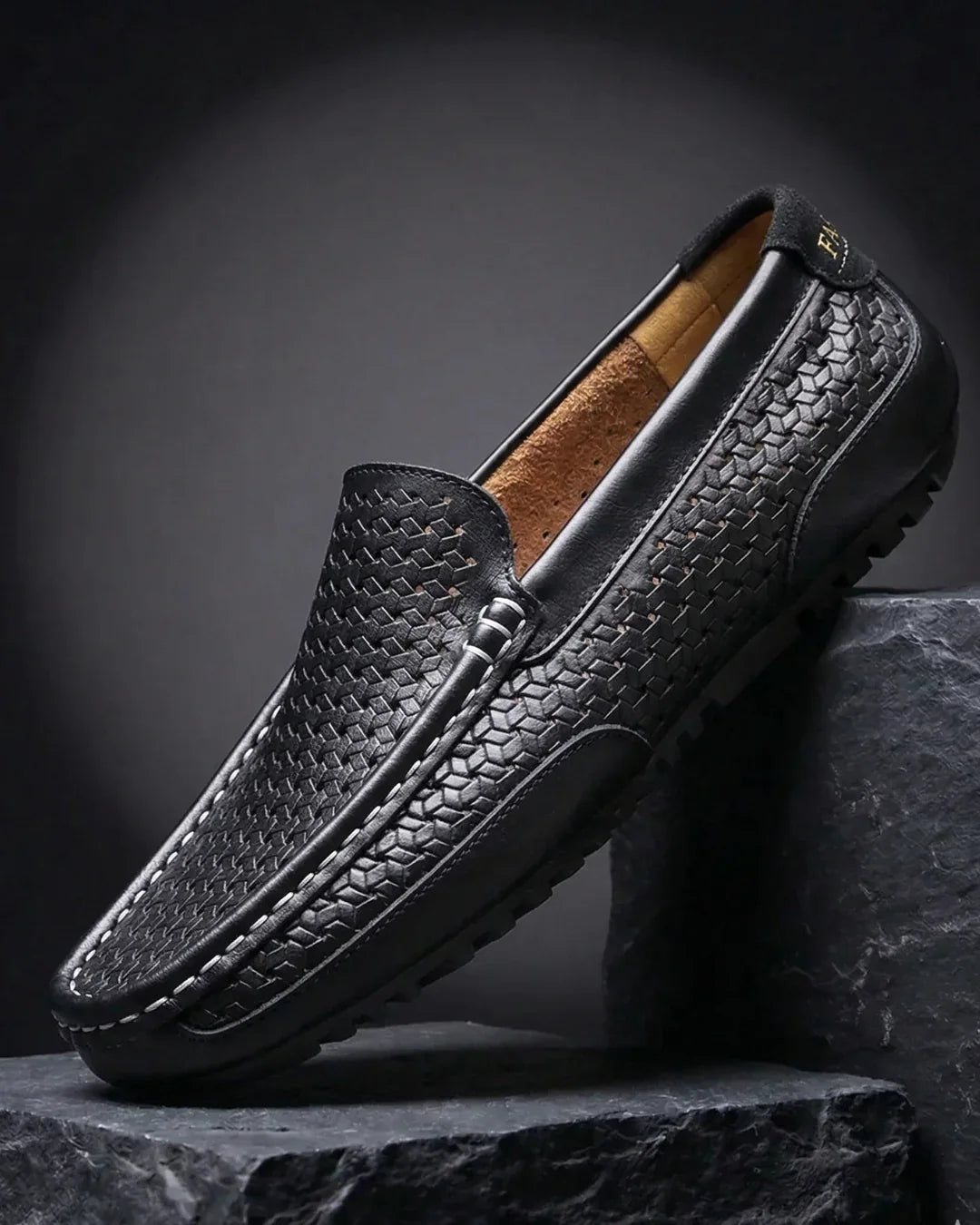 Men's Handwoven Leather Slip-On Loafers – Cushioned Insole, Flexible Rubber Sole, Casual Dress Shoes for Everyday Comfort | Lonoma