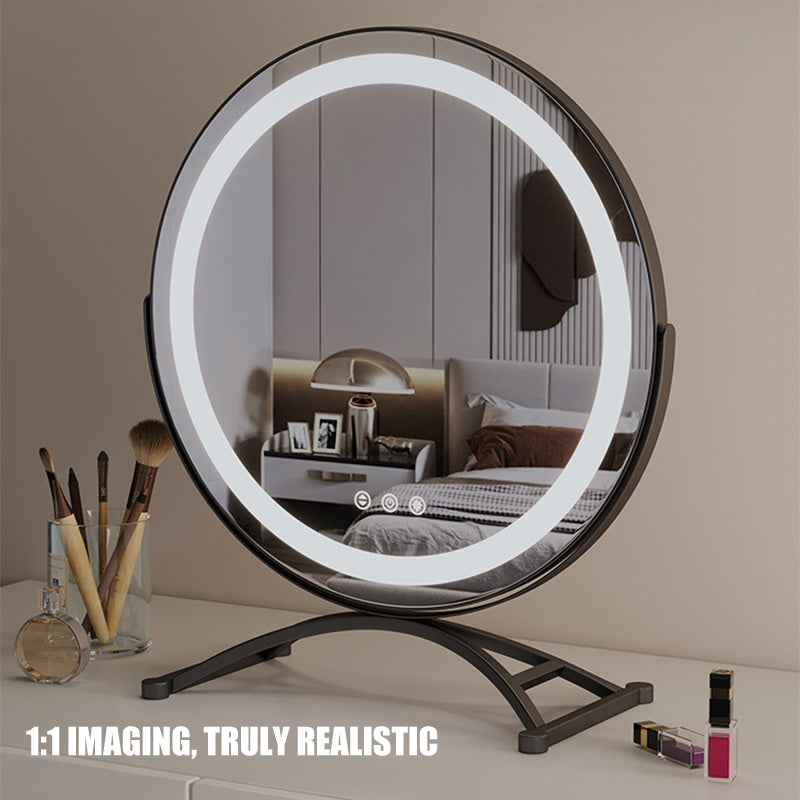 Miroir lumineux LED 40 cm rechargeable 3 modes pivotant 360° dimable beauté maquillage tactile mémoire | Koossa
