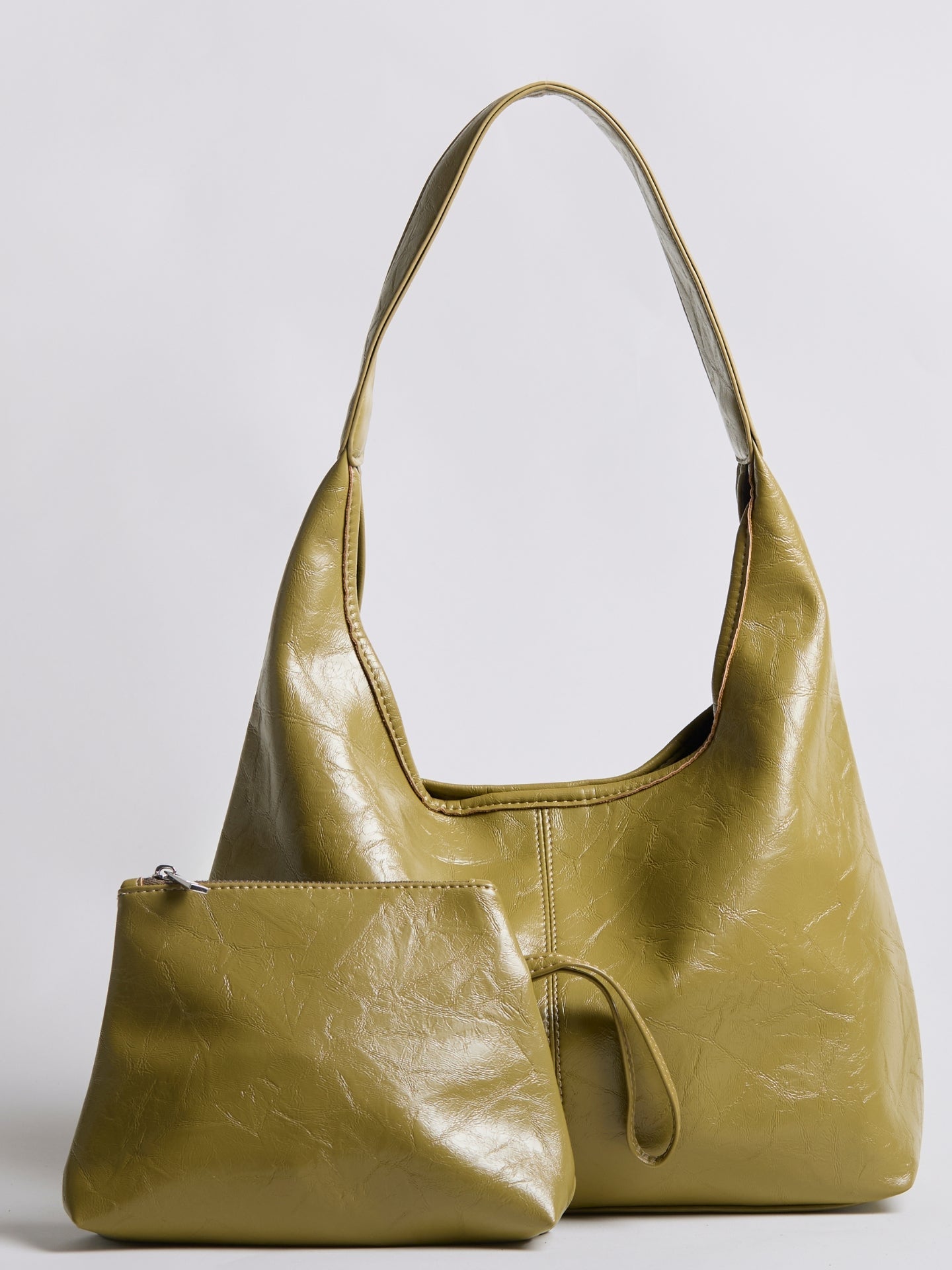 Soft Leather-Effect Tote Bag in Black with Matching Pouch | Spacious Everyday Shoulder Bag with Compartments | Koossa