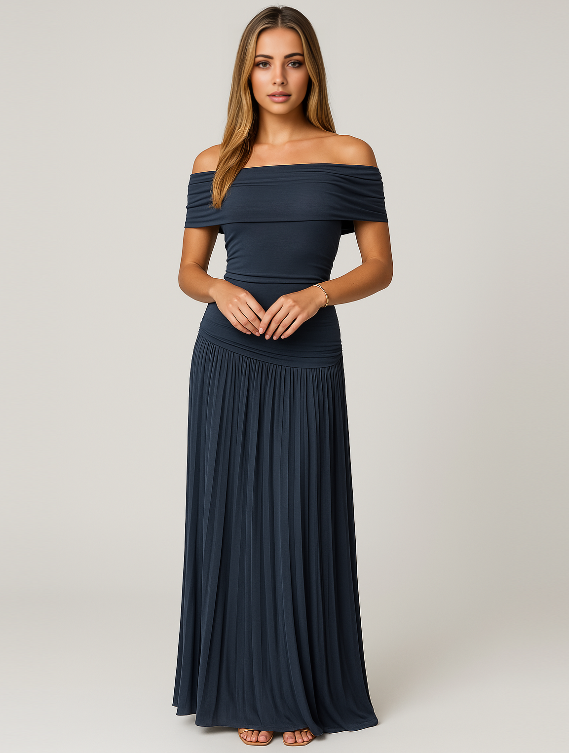 Women's Elegant Pleated Maxi Dress in Luxe Fabric for Special Occasions Weddings Receptions Evening Celebrations Formal Events | Koossa