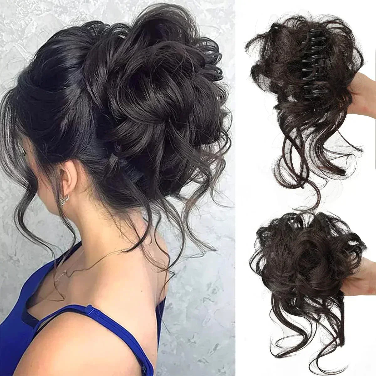 Clip-In Messy Bun Hair Extension, Curly Synthetic Updo Hairpiece for Women, Scrunchie Chignon for Everyday, Weddings & Parties | Lonoma