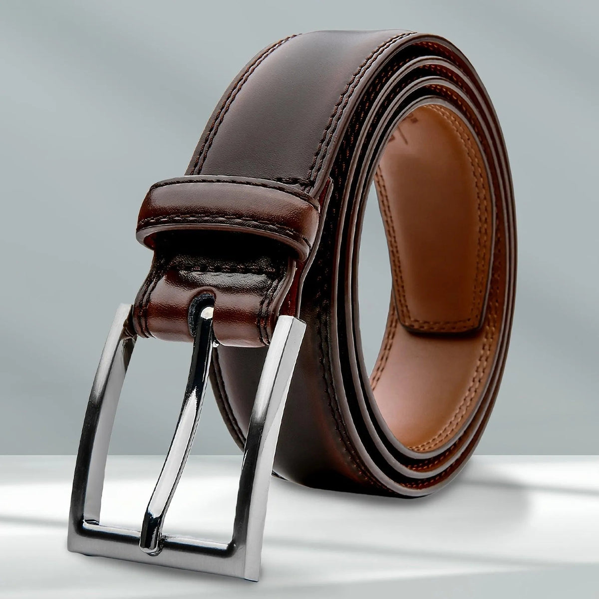 Genuine Leather Belt for Men & Women, Classic Pin Buckle Dress Belt, Black Brown Tan Navy, Business & Casual Jeans Belt | Lonoma