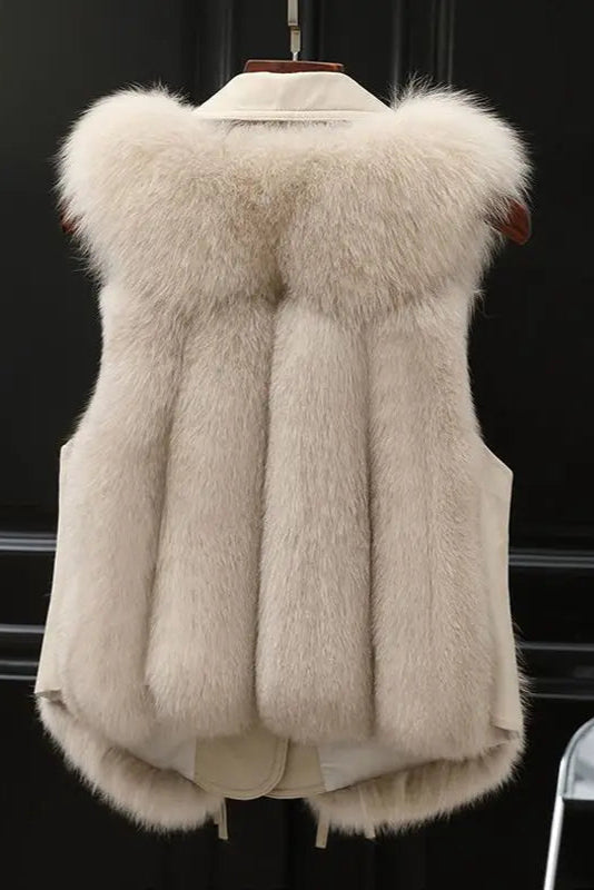 Faux Fur Sleeveless Gilet in Ivory, Brown and Black | Koossa