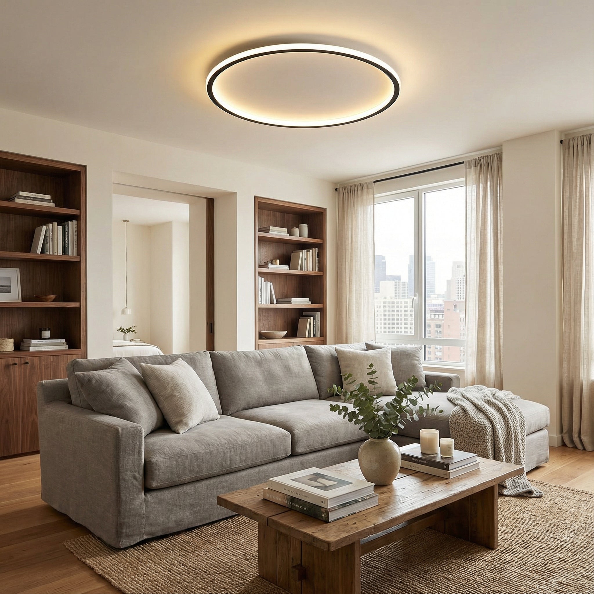 Plafonnier Rond Design Scandinave LED Intégrée Blanc Chaud Aluminium Fer Moderne Minimaliste pour Salon | Koossa