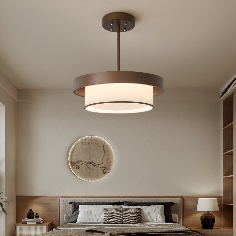 Layered Fabric Ring Pendant Light Bronze Frame LED Indoor Ceiling Fixture for Dining Entryway | Lonoma