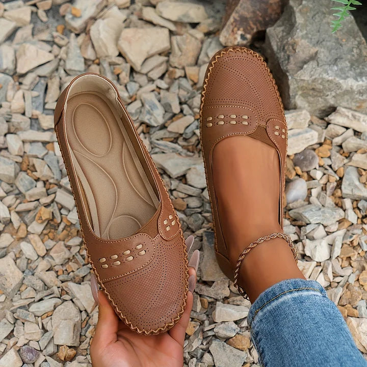 Women's Perforated Leather Slip-On Loafers for Effortless Summer Style | Koossa