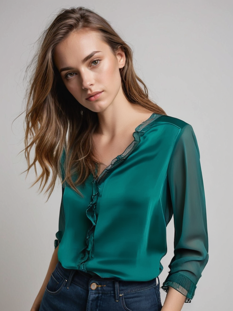 Women's Ruffle Collar Blouse in Flowing Viscose | Long Sleeves, V-Neckline | Black White Burgundy Forest | Garden Parties Summer Luncheons | Koossa