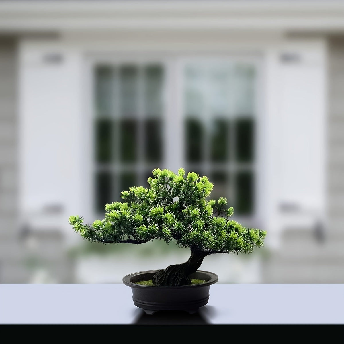Artificial Bonsai Tree 9.5 Inch Desk Décor with Black Pot | Lifelike Greenery for Home Office Living Room | No Maintenance Faux Plant | Lonoma