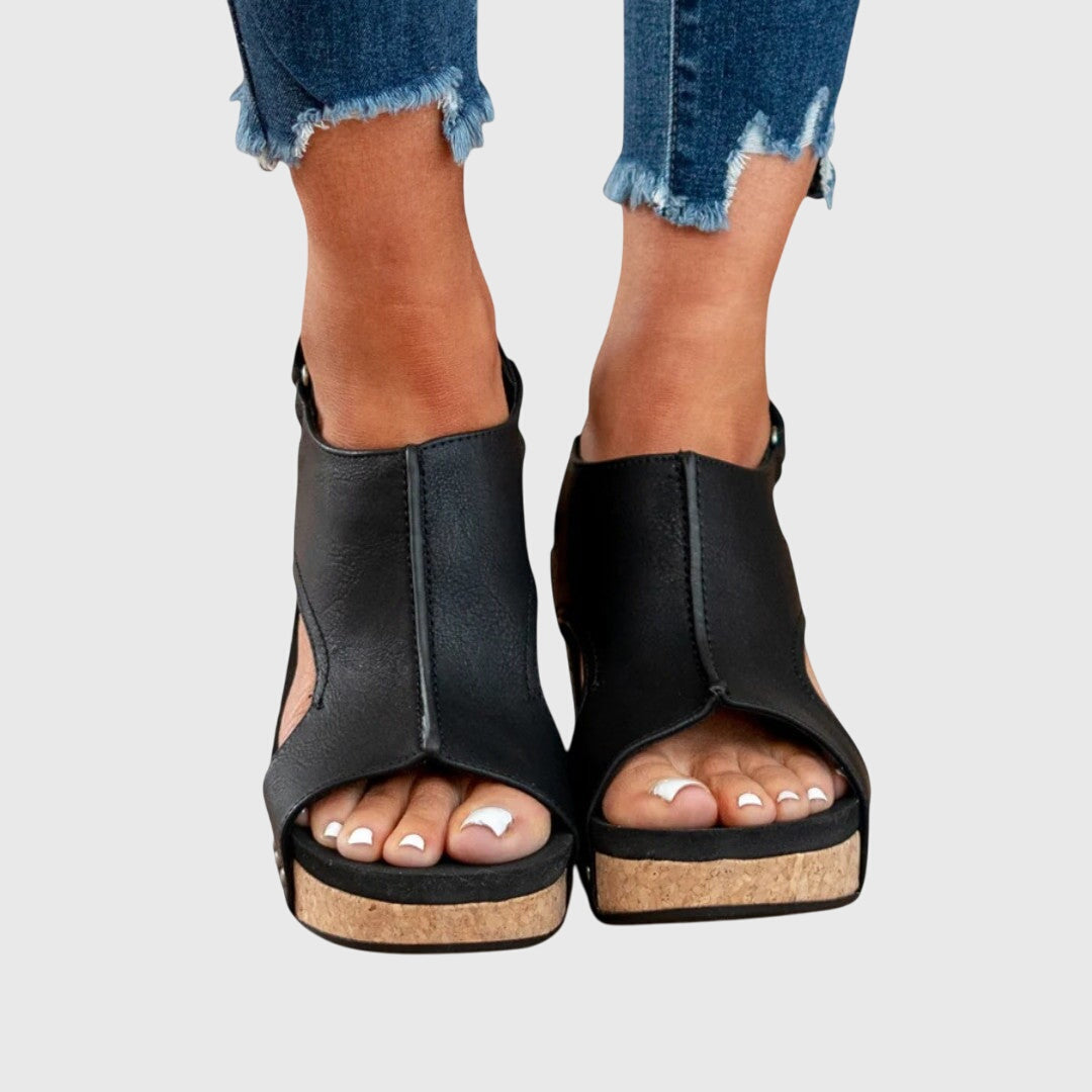Women's Cushioned Wedge Sandals with Adjustable Buckle Strap in Beige, Black & Brown | Perfect for Warm-Weather Comfort and All-Day Support | Koossa
