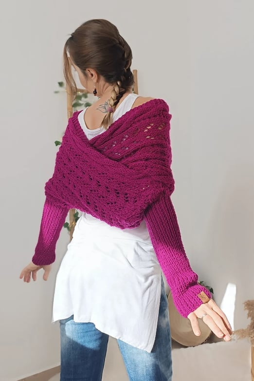 Women's Off-Shoulder Knit Shrug — Open-Weave Layering Wrap for Autumn & Winter Casual Elegance | Koossa