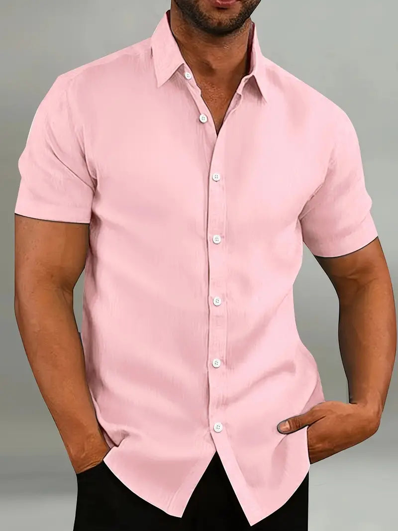 Men's Short-Sleeved Cotton Shirt in Eight Classic Colours – Perfect for Relaxed Warm-Weather Dressing, Garden Parties, and Coastal Escapes | Koossa