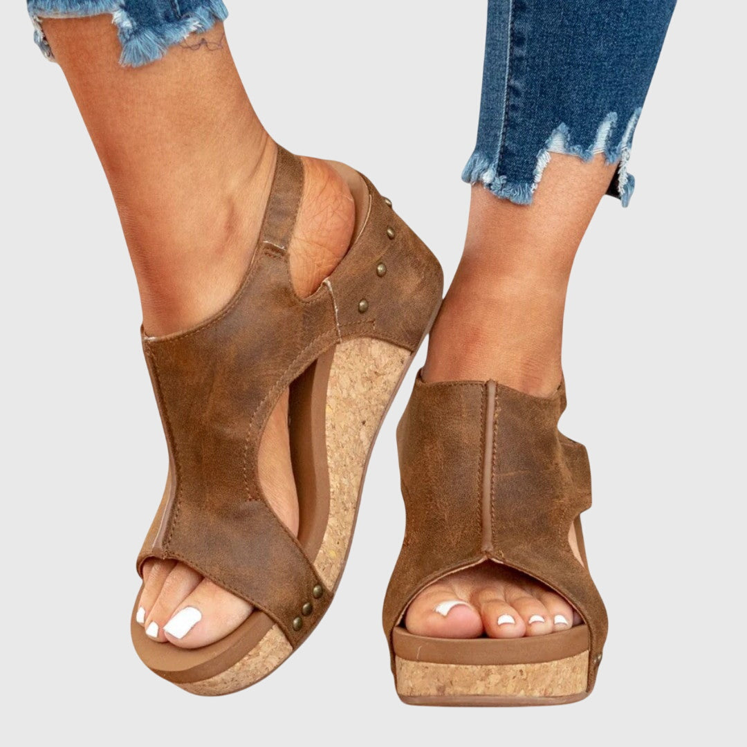 Women's Cushioned Wedge Sandals with Adjustable Buckle Strap in Beige, Black & Brown | Perfect for Warm-Weather Comfort and All-Day Support | Koossa