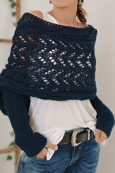 Women's Off-Shoulder Knit Shrug — Open-Weave Layering Wrap for Autumn & Winter Casual Elegance | Koossa