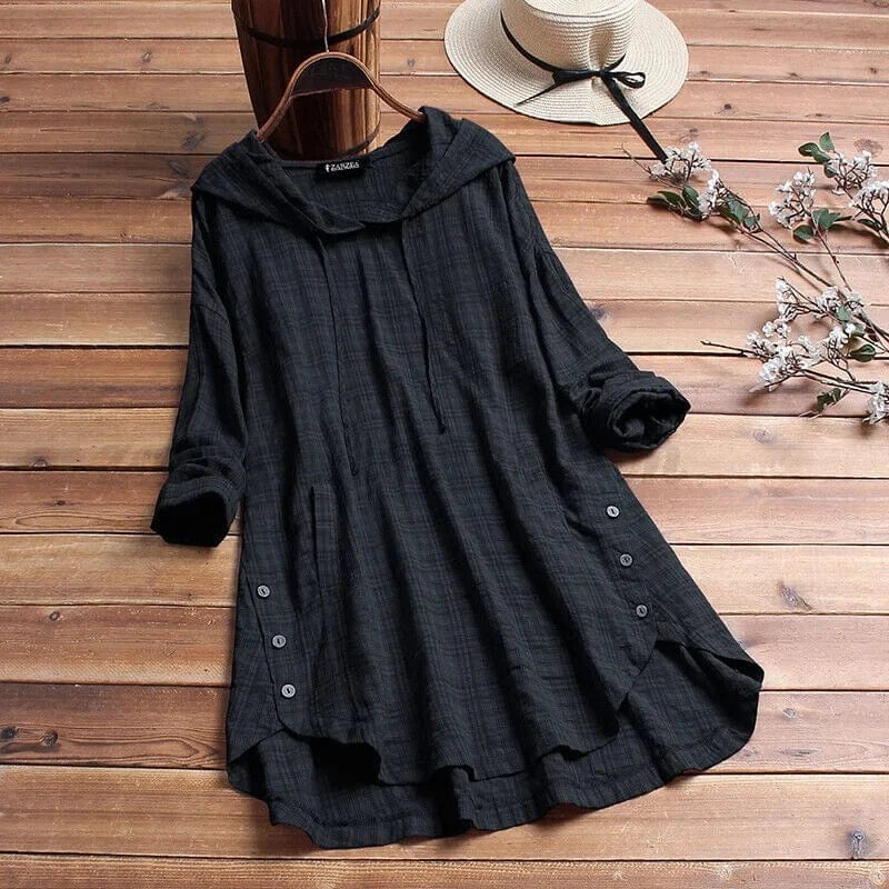 Women's Cotton Hooded Tunic with Button Detail – Relaxed Fit Lightweight Cover-Up for Casual Wear and Coastal Strolls | Koossa