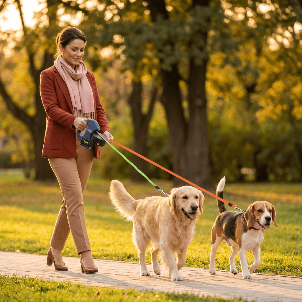 Double Dog Lead Adjustable 360 Swivel No Tangle Dual Leash Two Dogs Reflective Shock Absorbing Padded Handle Walking Coupler | Koossa