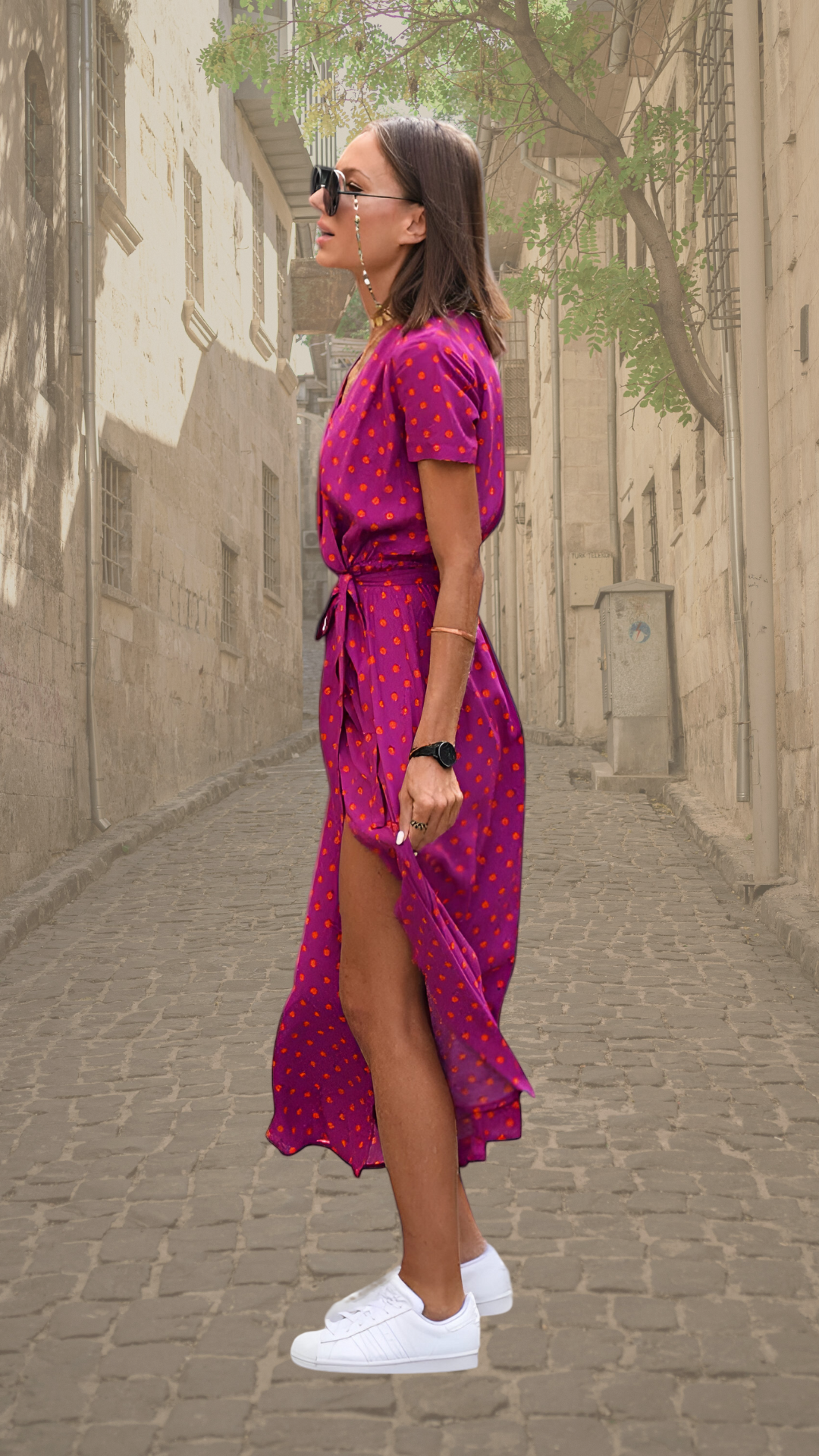 Women's Floral Wrap Maxi Dress in Pink and Green — Elegant Summer Dress for Garden Parties & Special Occasions | Koossa