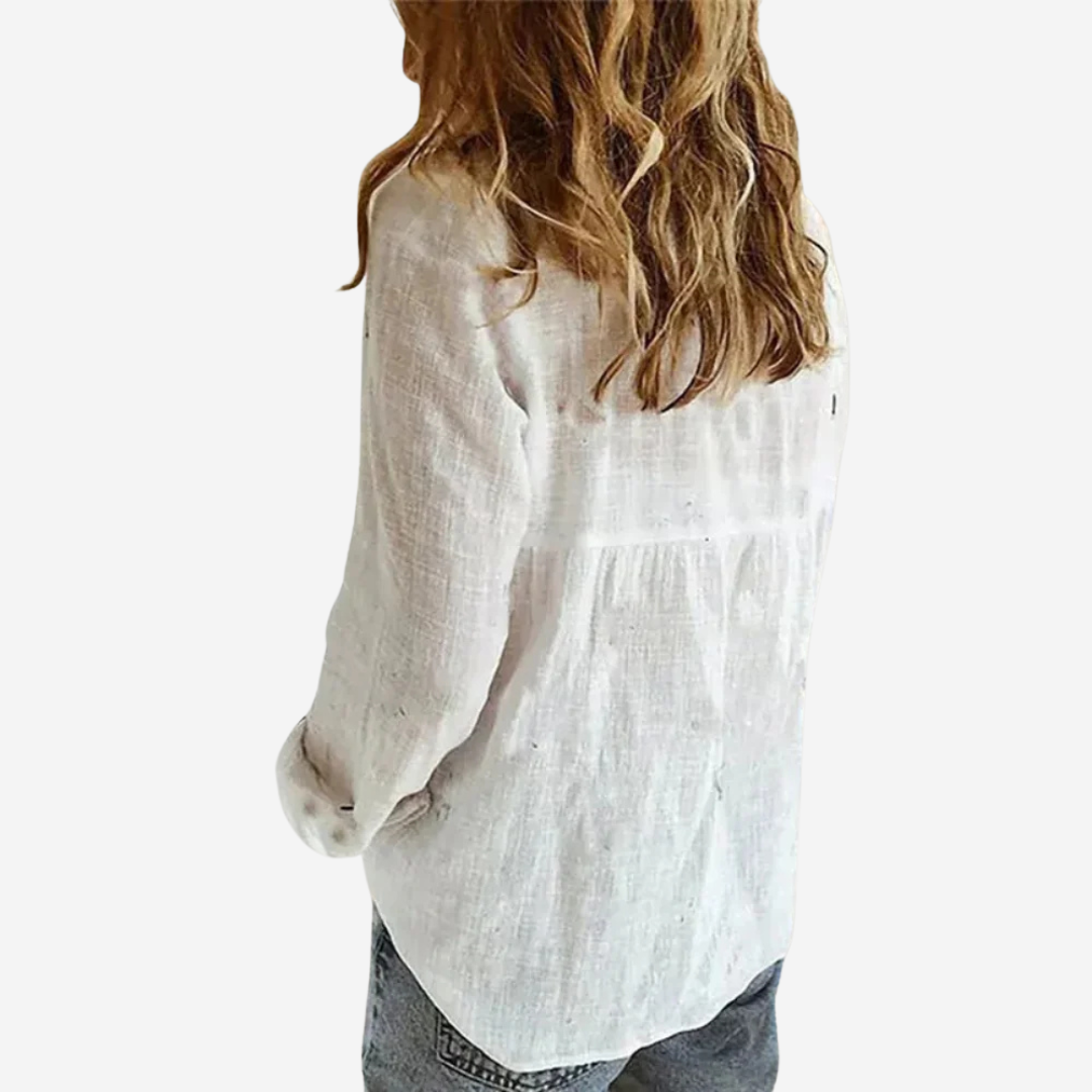 Women's Revere Collar Blouse in Relaxed Fit — Elegant Long-Sleeve Shirt for Office & Casual Wear | Koossa