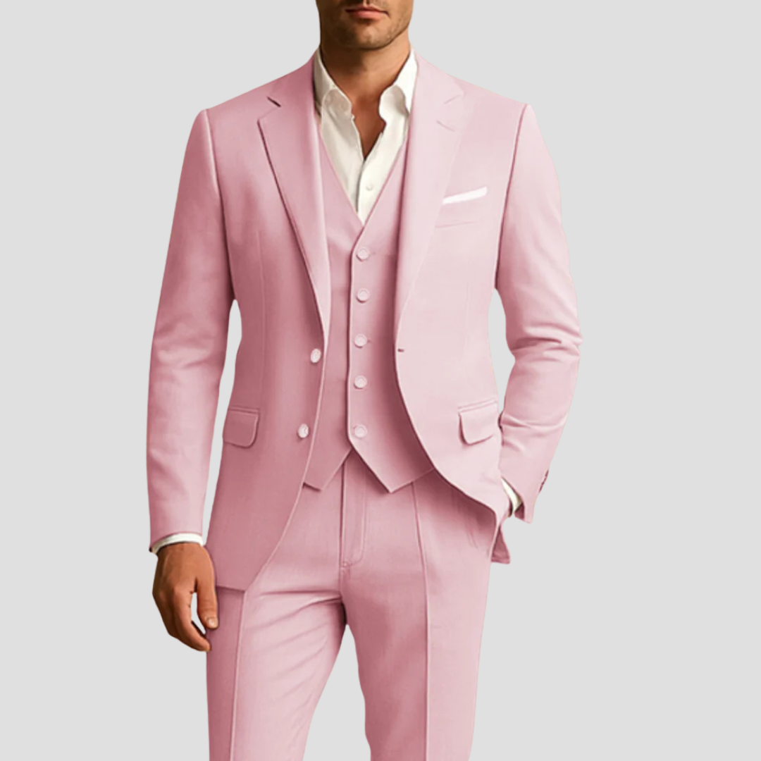 Three-Piece Tailored Suit | Single-Breasted Blazer, Waistcoat & Trousers | Formal & Wedding Attire for Gentlemen | Classic Slim Silhouette in Six Elegant Shades | Koossa