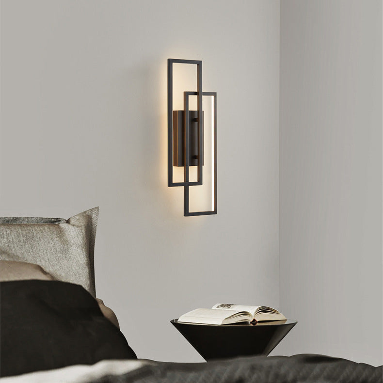 Applique murale LED rectangulaire géométrique trois températures de couleur réglables noir moderne salon | Koossa