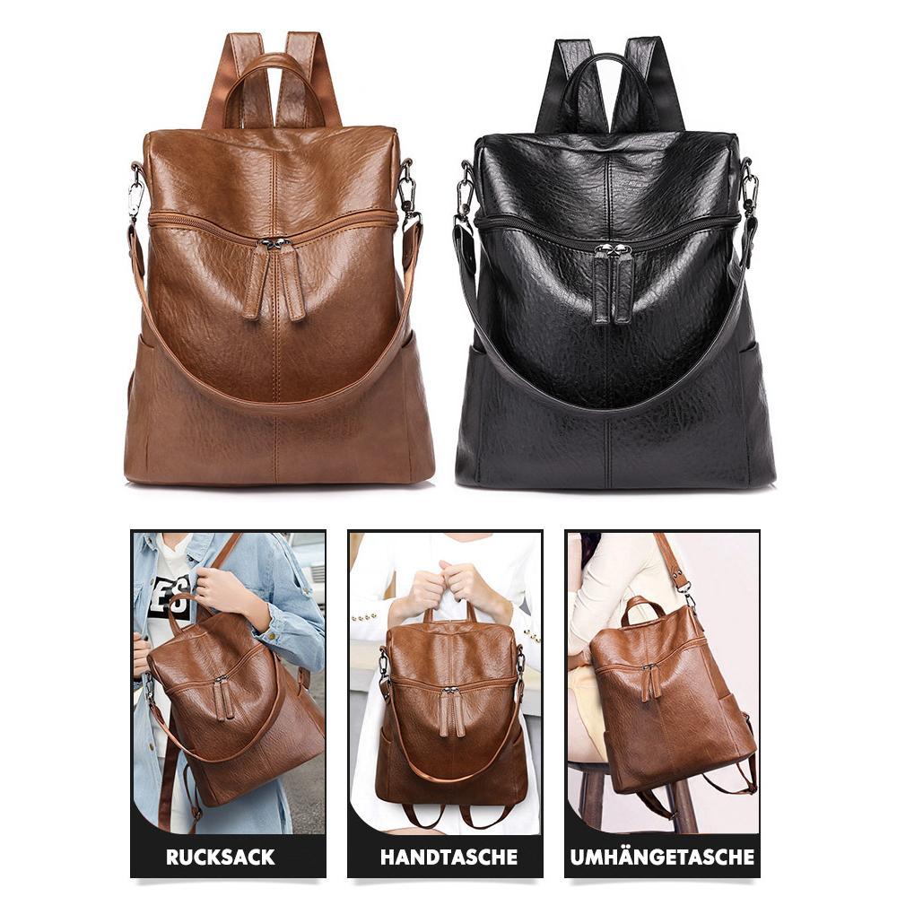 Women's Black Leather Backpack — Large Capacity Daypack for Work, Travel & Everyday Use | Koossa