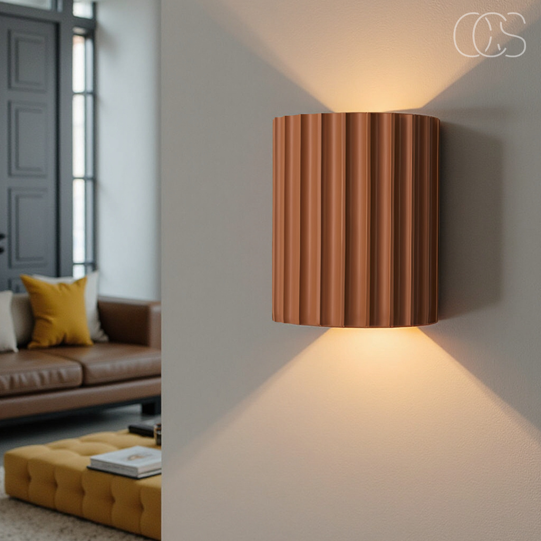 Applique murale LED minimaliste double flux lumineux haut bas résine texturée blanc gris vert orange moderne | Koossa