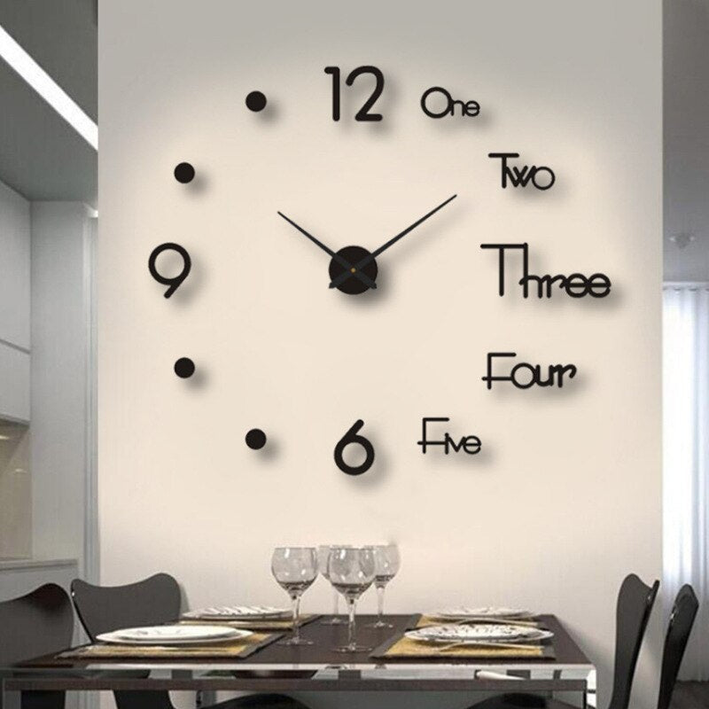 Large DIY 3D Wall Clock, Silent Quartz Non-Ticking Oversized Modern Black Numerals for Living Room, Office & Bedroom Wall Decor | Lonoma