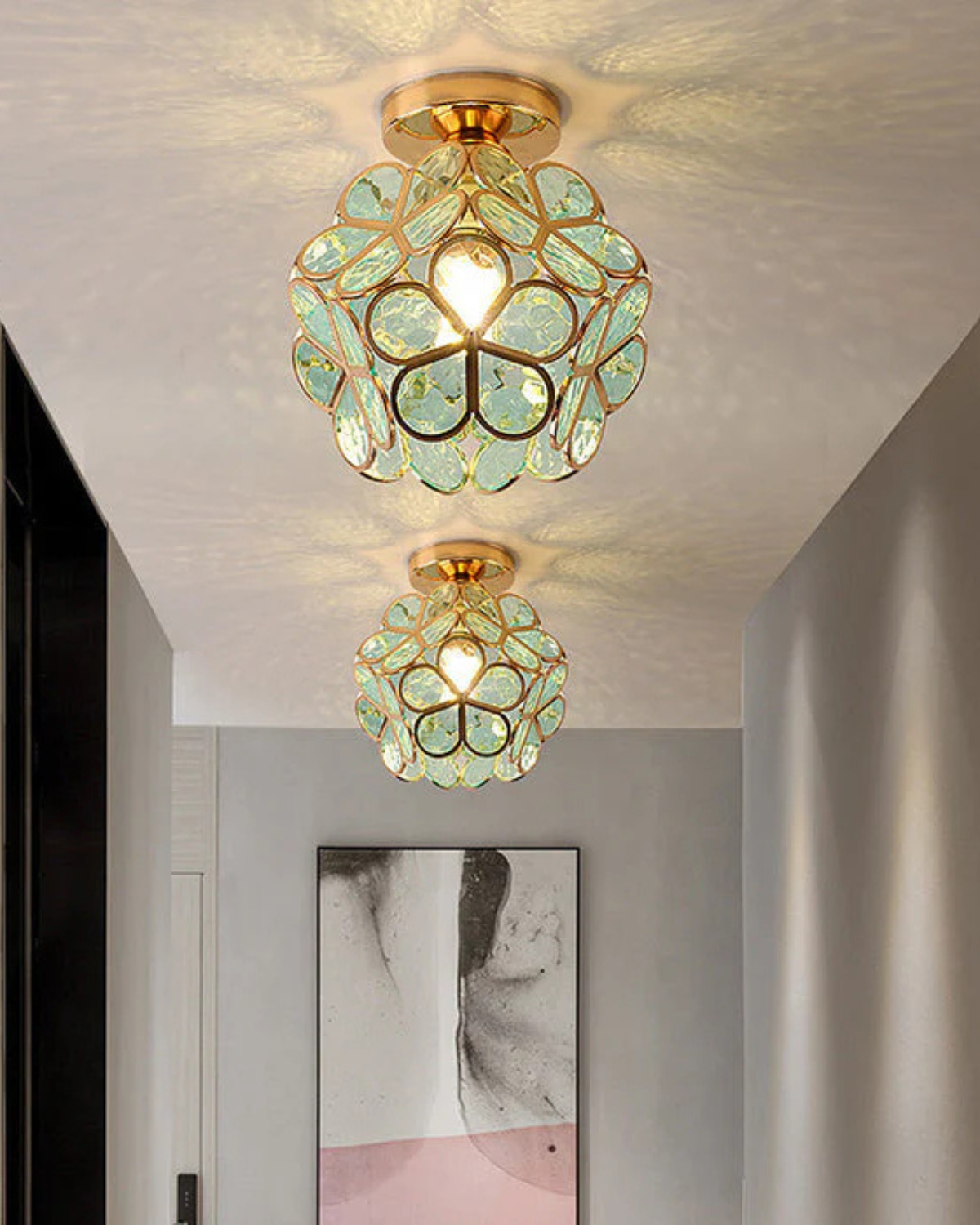 Flower Ceiling Light Flush Mount 8-Inch Gold & Acrylic LED Fixture for Bedroom Hallway Living Room Entry Modern Floral Design | Lonoma